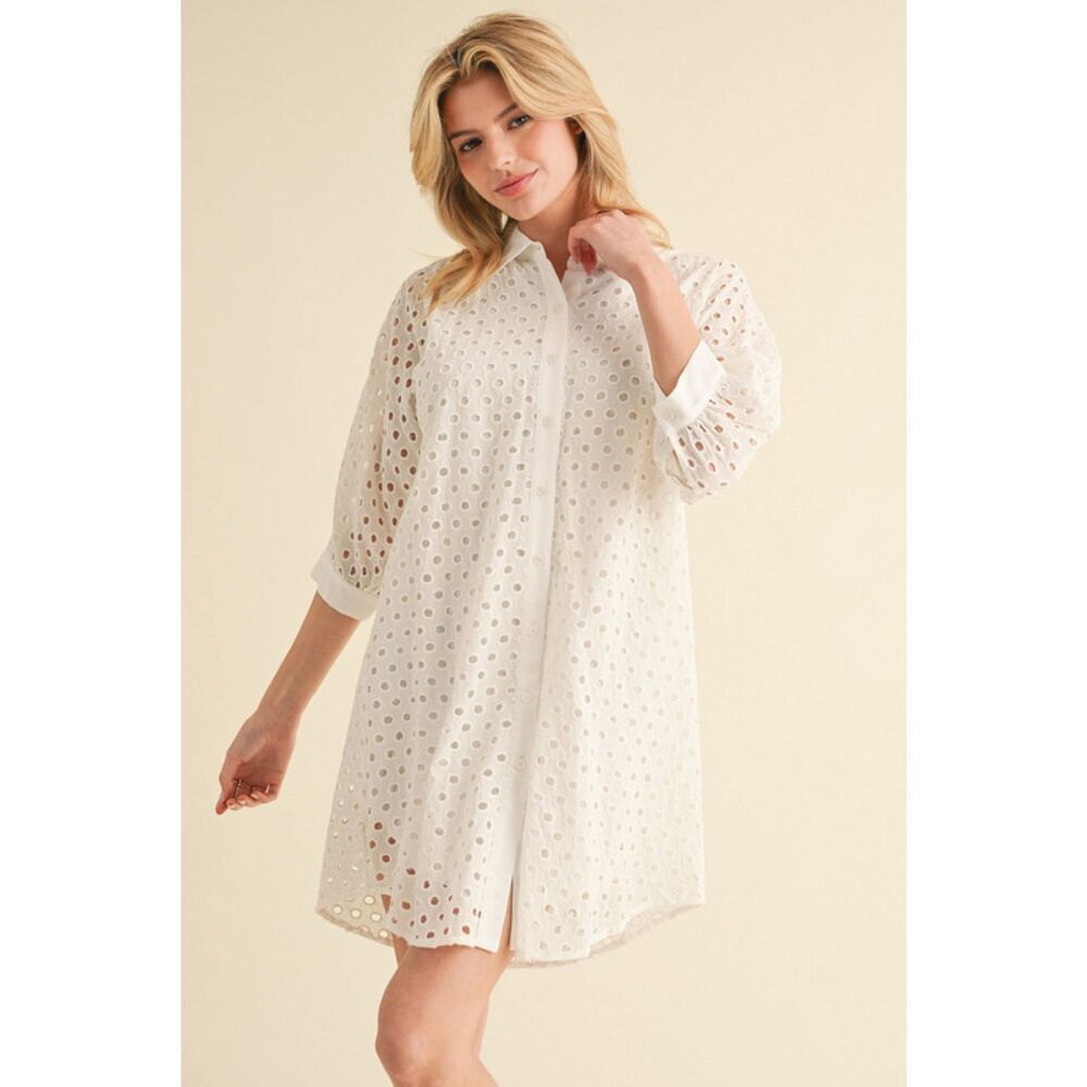 268. White Eyelet Cotton Dress